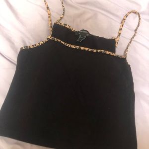 F21 Black Tank Top with Cheetah Print Straps
